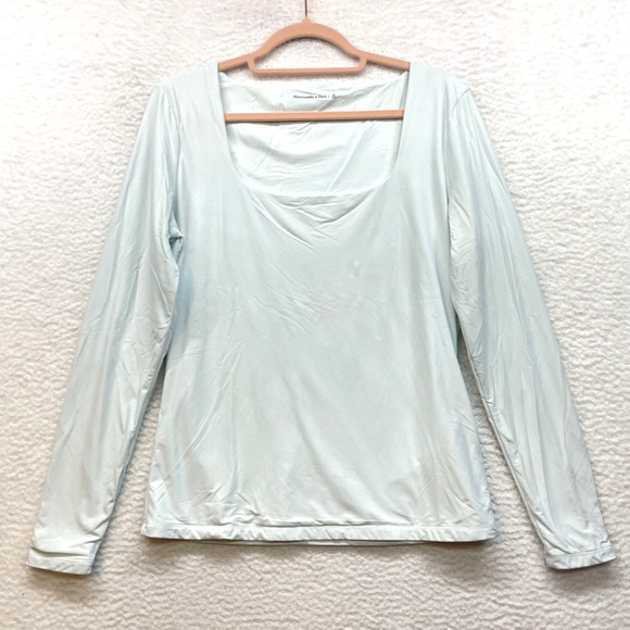 Abercrombie & Fitch Shirt Womens XL White Square Neck Long Sleeve Stretch Basic - Picture 1 of 10